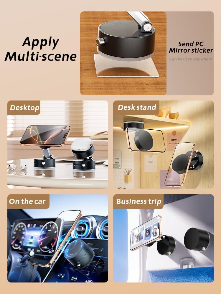 Upgraded Vacuum Magnetic Suction Phone Holder,Strong Suction Cup Phone Mount,Foldable&Retractable Car Phone Holder,Hands-Free Magnetic Phone Holder for Car, Mirror, Gym, Smooth Surfaces