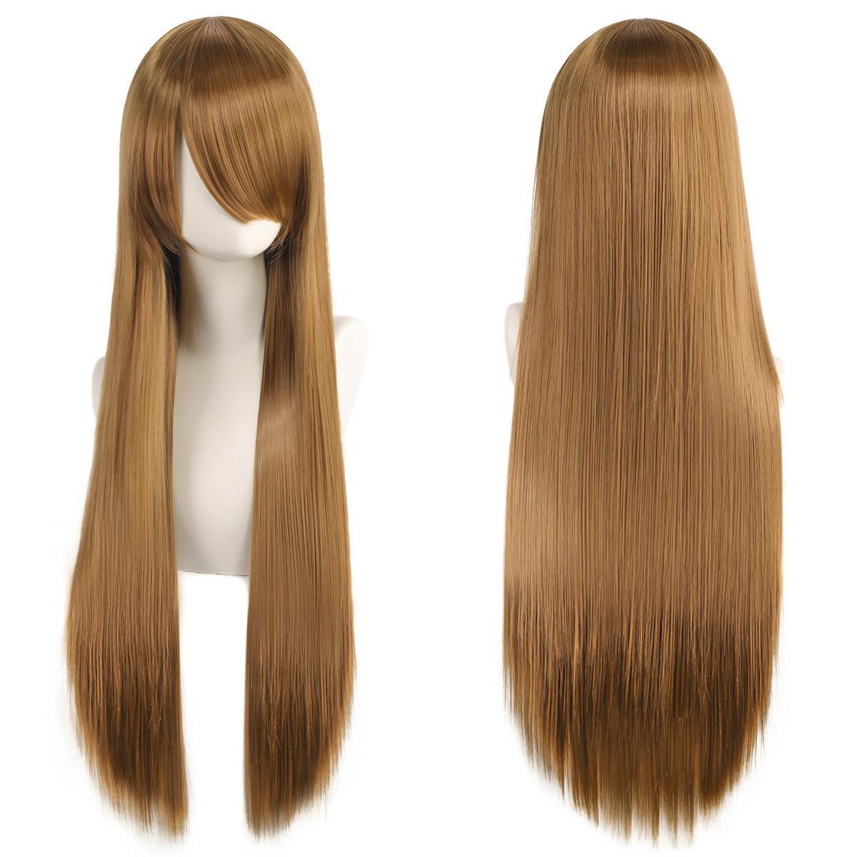 80cm Long Synthetic White Purple Cosplay Wigs Green Hair Straight Silver Wig Pink Hairpiece Lolita Wig with Bangs