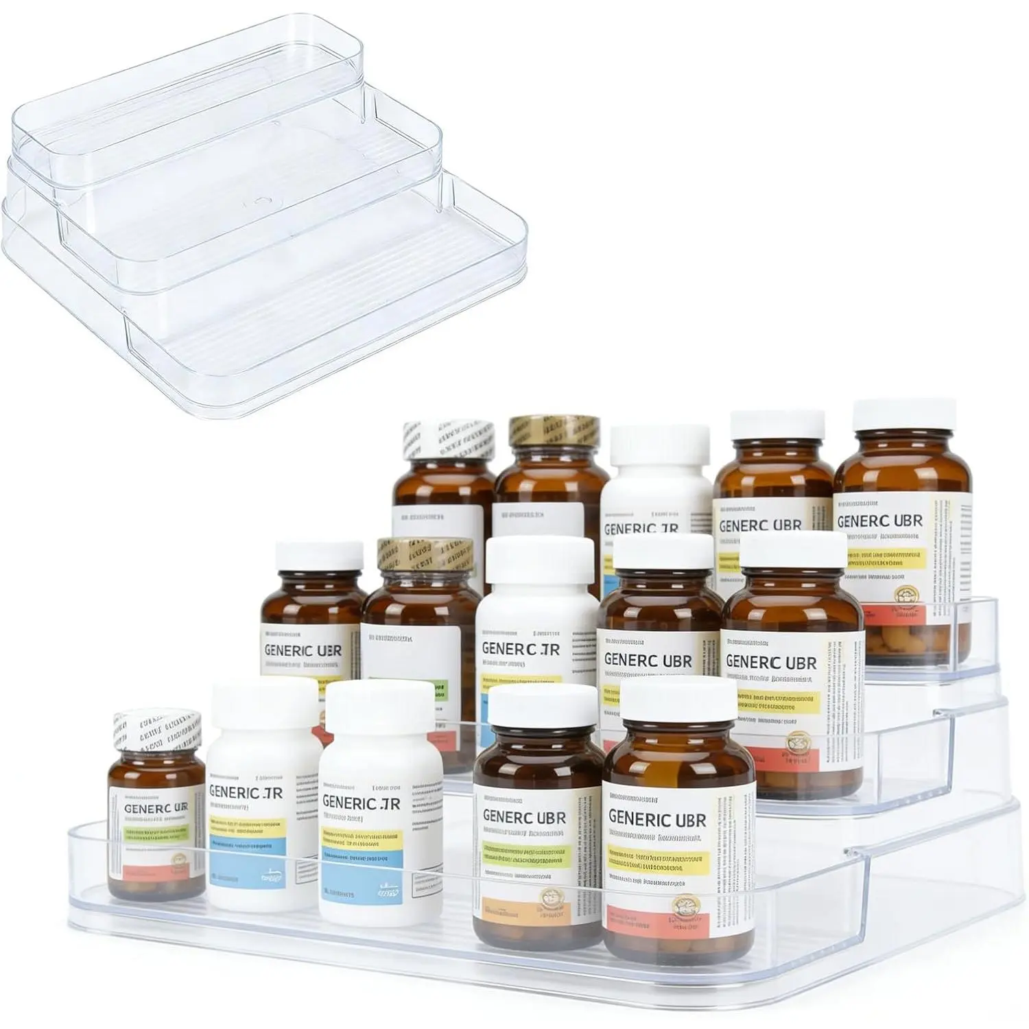 Medicine Cabinet Organizer 3 Tier Plastic Spice Organization for Cabinet Vitamin Organizer Countertop Step Shelf Makeup Organizer Countertop for Bathroom Kitchen Pantry Home Storage