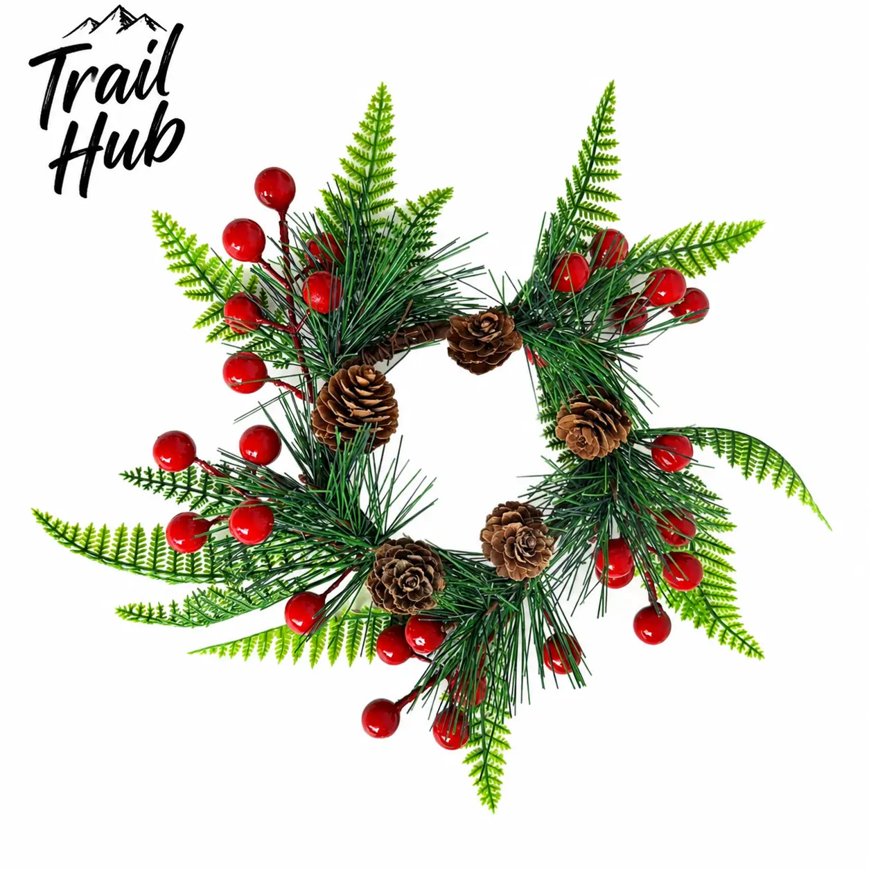 Handcrafted Premium Christmas Wreath - fco1 Model, Realistic Red Berries, Natural Pine Cones, Elegant Candle Holder, Holiday Decorations, Front Door Decor for Indoor-Outdoor Home Use, Bulk Pack Available