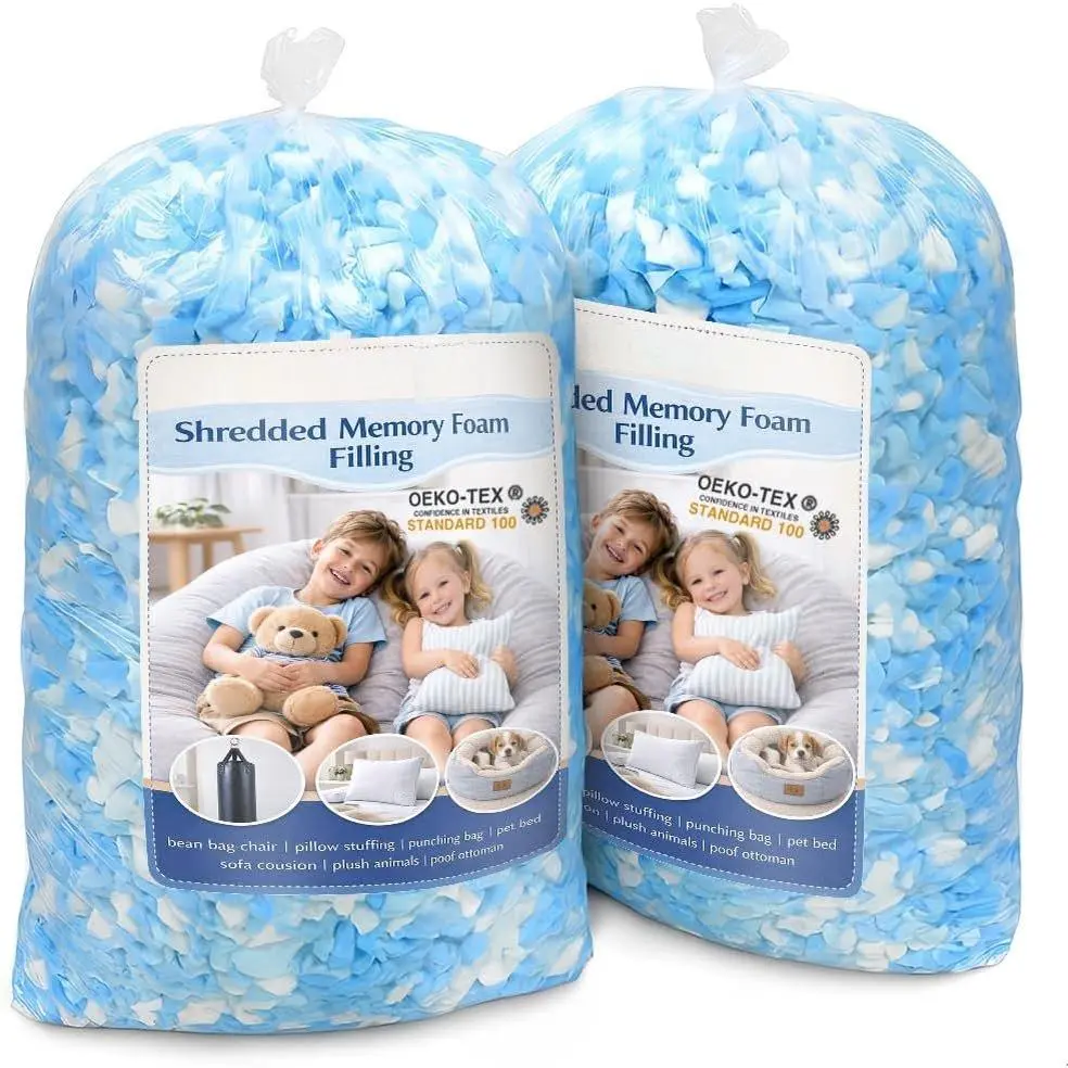 Dgpy Bean Bag Filler 10lbs, Shredded Memory  Filling for Bean Bag Chair Refill, Stuffing for Pillow, Punching Bag,  Bed, Cushions, Couch (Blue & White)