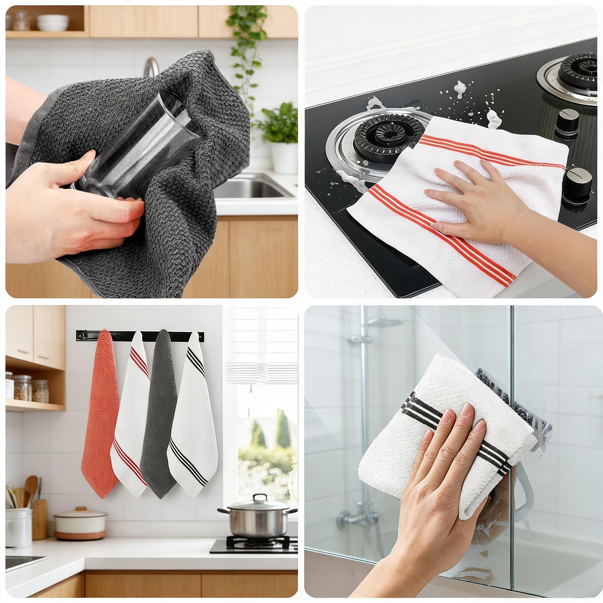 12pcs 100% Cotton Kitchen Towel Set |     6 Hand Towels (15" X 25"), 6 Wash Towels (12" X 12") - Striped Weave, Absorbent & Durable Dish Towels For Cooking, Cleaning & Drying - Perfect For Christmas & Holiday Kitchens