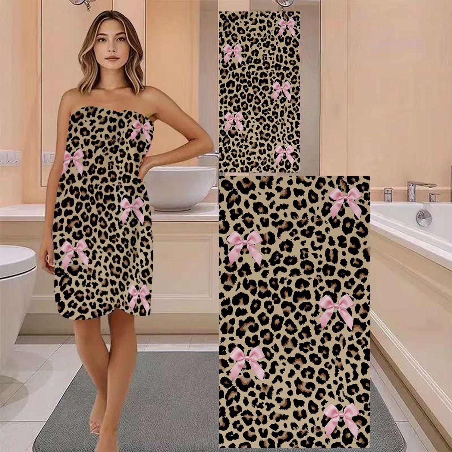 Leopard Print Bow Pattern Beach Towel, Soft Quick Drying Microfiber Towel, Strong Wrap Design for Beach and Pool Use, Soft Absorbent Towel