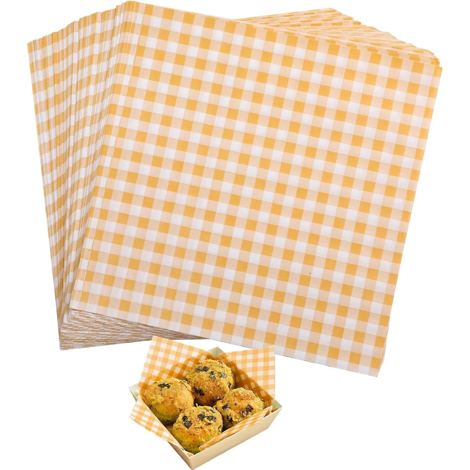 Waxed Deli Paper Sheets for  7 * 7 Inch, 100 count  Basket Liners for Sandwiches, 2026 Burgers, Checkered Deli Wrap Wax Paper Sheets Orange