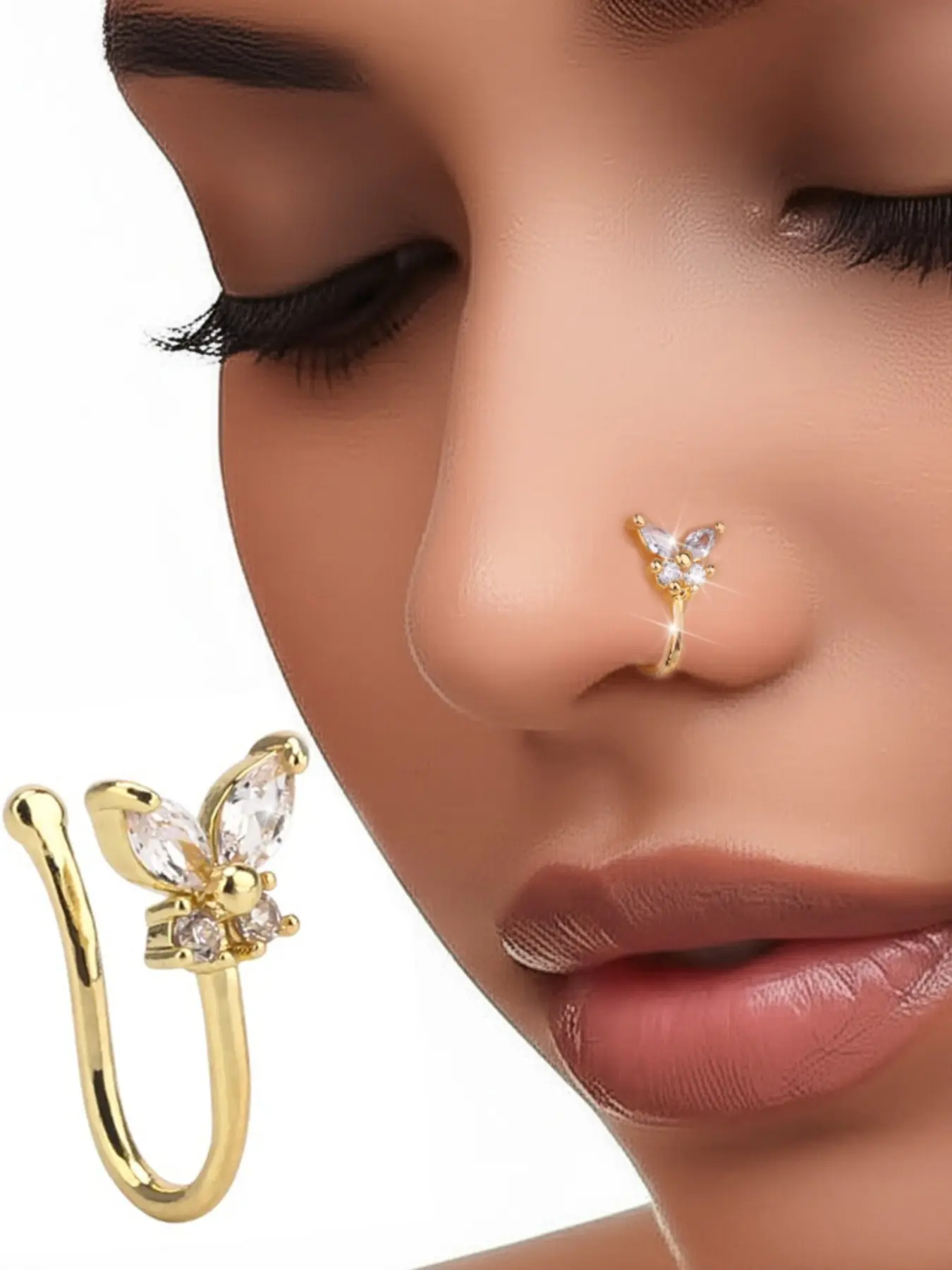 1PC Butterfly Fake Nose Ring Clip On, Dainty Non Piercing Nose Clip Jewelry, Cute Fashion Nose Jewelry, Body Jewelry for Women