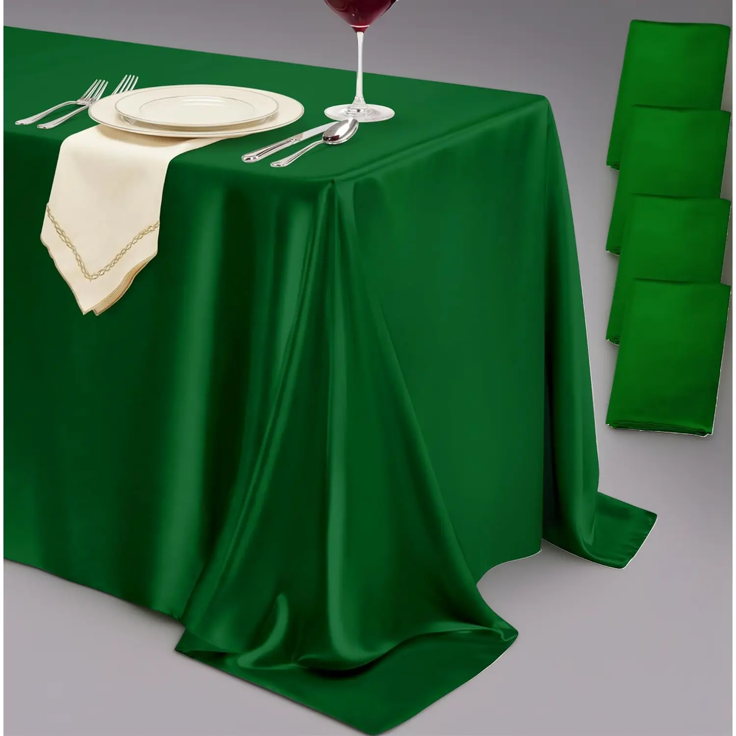 4-Pack Dark Green Satin Rectangle Tablecloths, 58x102 in Rectangular Table Covers for Wedding Reception, Champagne Holiday Decor, DIY Event Setup Supplies (Toys & Hobbies DIY Painting Auxiliary Tools)