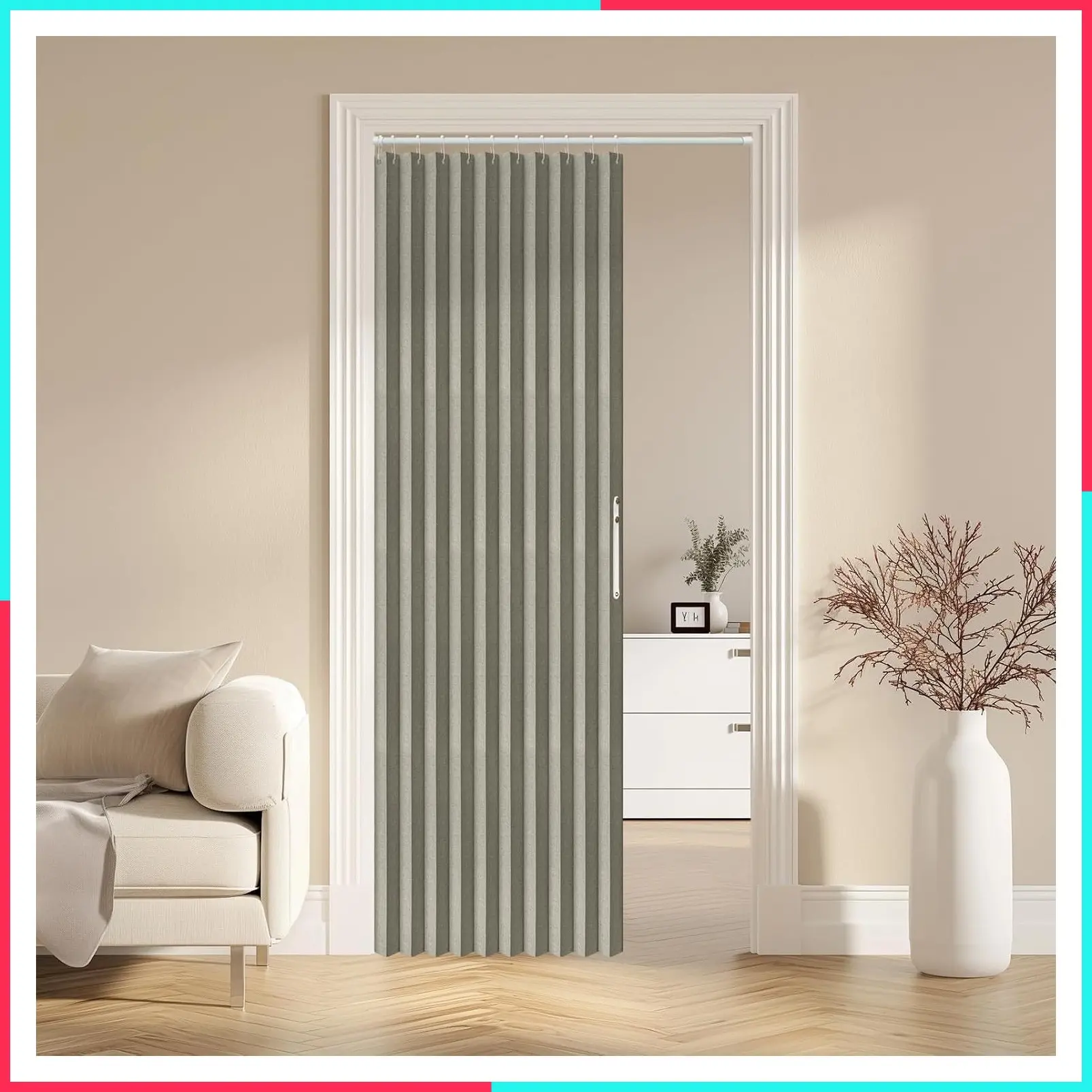 Blackout Accordion Door Curtain, Magnetic Folding Closet Door Screen, Invisible Room Divider for Bedroom Living Room Doorway, Grey 42" W x 78" L, 1 Panel