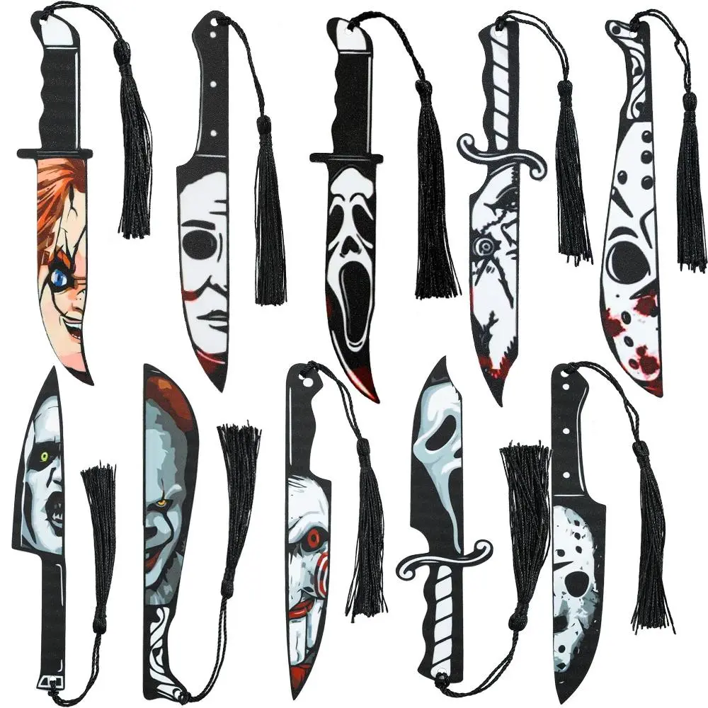 Horror Movie Character Knife Bookmark, Acrylic with Tassel, Horror Movie Fan's Reading Accessory Bookmark Gift Study Stationery