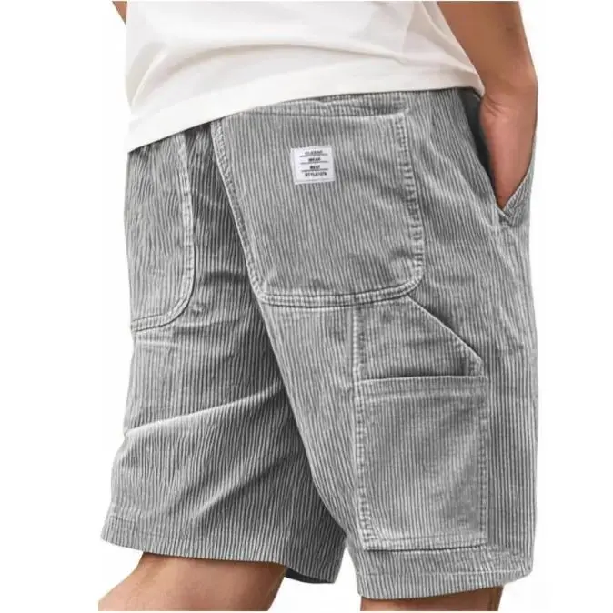 Menswear American-Style Men's Vintage Corduroy Plain Casual Shorts - 2026 Summer New Multi-Pockets Fitted-Cut Utility Shorts for Street, Everyday Wear