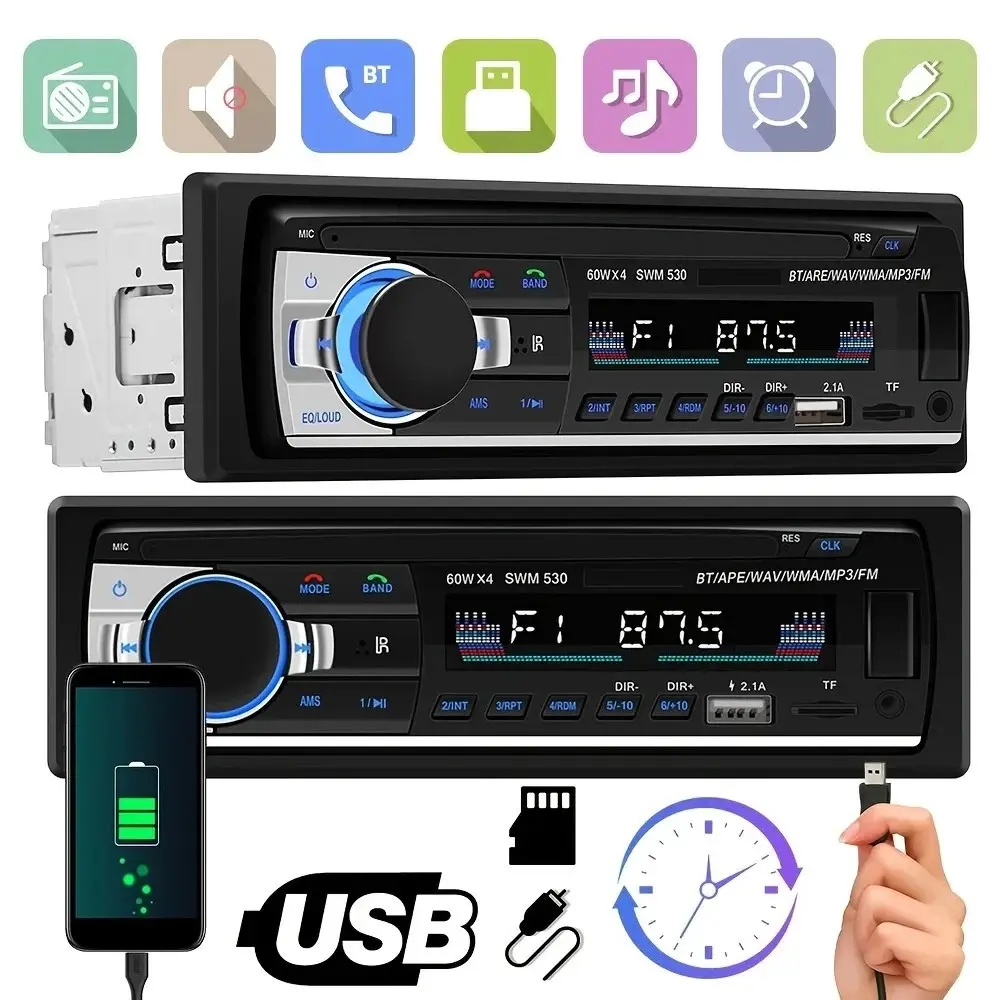 Single Unit Embedded Car Bluetooth-compatible Audio Host, Fm Radio, Mp3 Player, Aux Input, USB, SD Card, Multi-Source Car Receiver