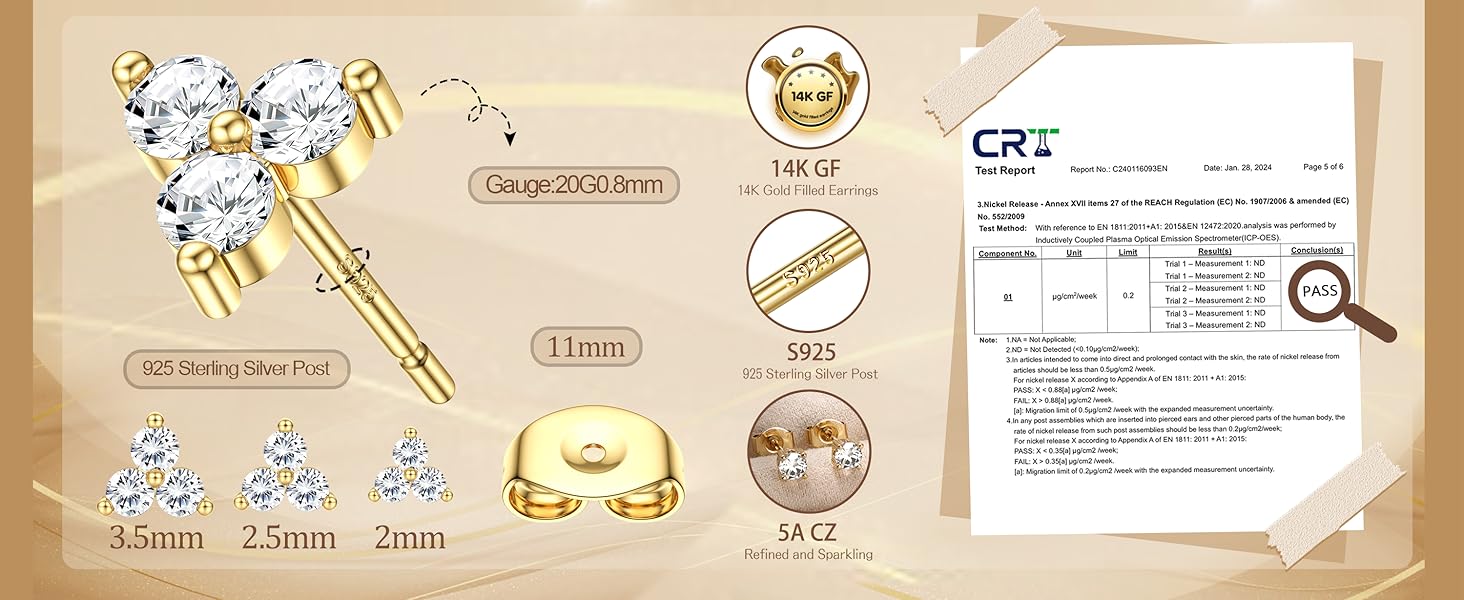 YADOCA 14K Plated Gold Stud Earrings For Women Hypoallergenic - 925 Sterling Silver Small Earrings Stacks For Sensitive Ears Trendy Dainty Cute Cubic Zirconia Heart Flower Cartilage Tragus Earring Sets For Multiple Piercing Jewelry 3Pairs