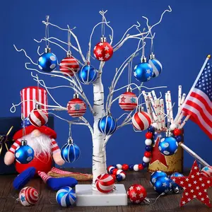 4th of July Ball Ornaments 12 Pcs Set American Flag Elements Star and Stripe Print Pendants Independence Day Hanging Decor