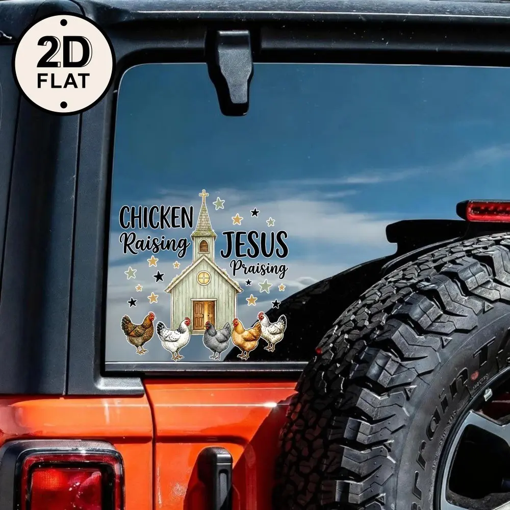 Car Sticker and Decal, Vinyl Car Window Sticker, Chicken Praise Church and Chick, Fun Bumper Sticker, 1 Piece, Automotive Accessories