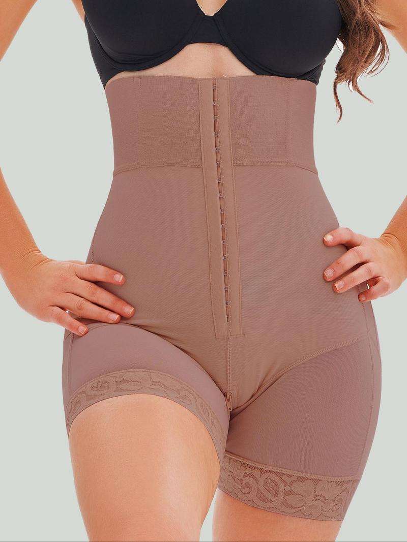 Women's Contrast Lace Adjustable Hook & Eye Closure Shapewear Shorts, Tummy Control Butt Lifter Body Shapewear Bottoms, Invisible Shaper for Daily Wear