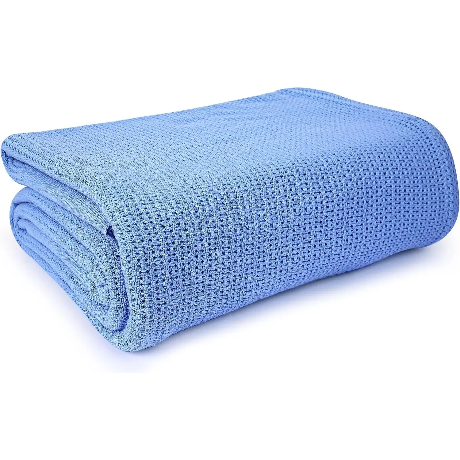 Linteum Textile Supply Blue Hospital Thermal Blanket 66x90 Inch 100% Cotton Soft Cozy Breathable Open-Cell Weave All Season Twin Size 1-Pack