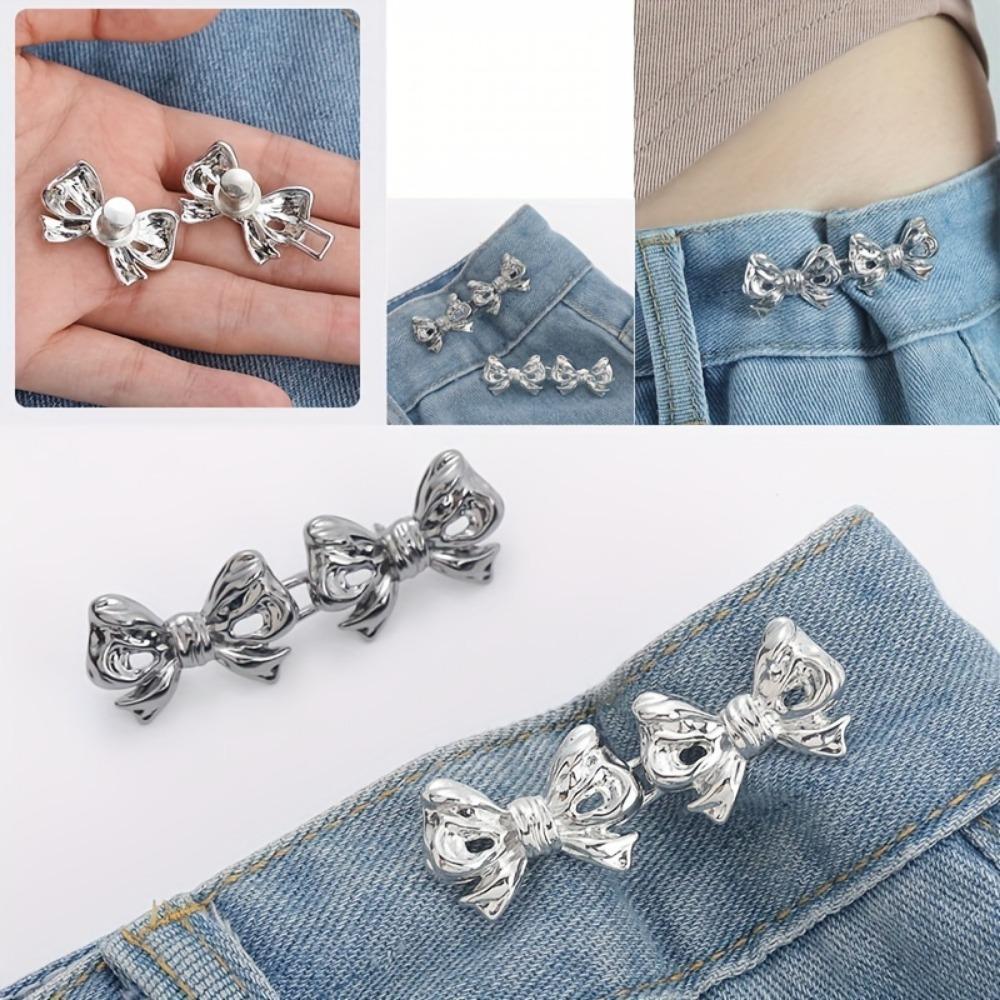 Bow Pattern Snap Pants Buckle, 2/4 Sets Adjustable Jean Button Waist Buckle, Cute Snap Pants Buckle Extender Replacement Jeans Button Attacher Pins