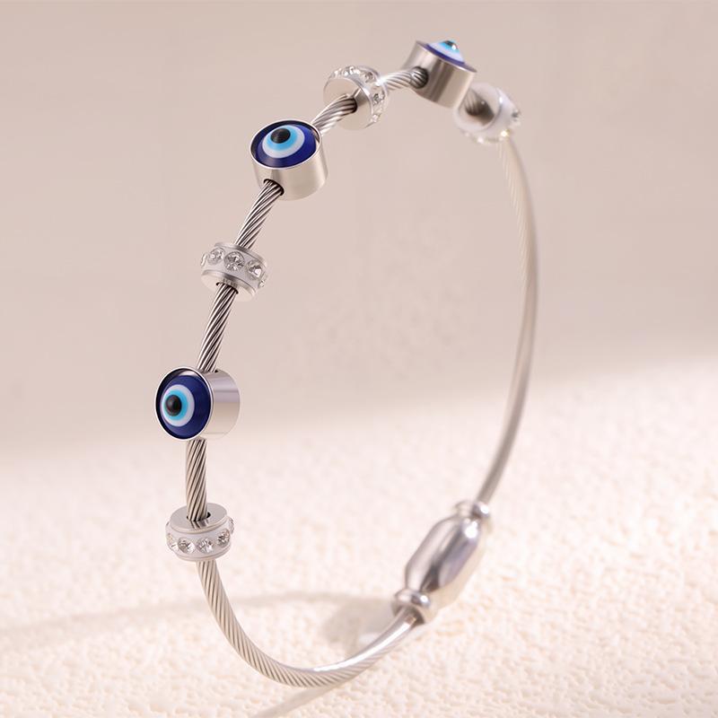 Evil Eye Charm Bracelet for Women – Stainless Steel PVD Gold Plated with Sparkling Rhinestones & Enamel Details, Waterproof Durable Bangle, Trendy Boho Statement Jewelry Perfect for Daily Wear, Parties & Gift Giving