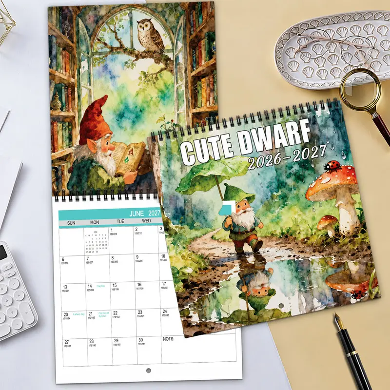 2026-2027 Dwarf-themed aesthetic wall and monthly calendar (18 months), featuring monthly photos, large grid layout, and January to December pagination. Perfect for everyday planning at home or in the office, and an ideal Christmas and New Year gift.