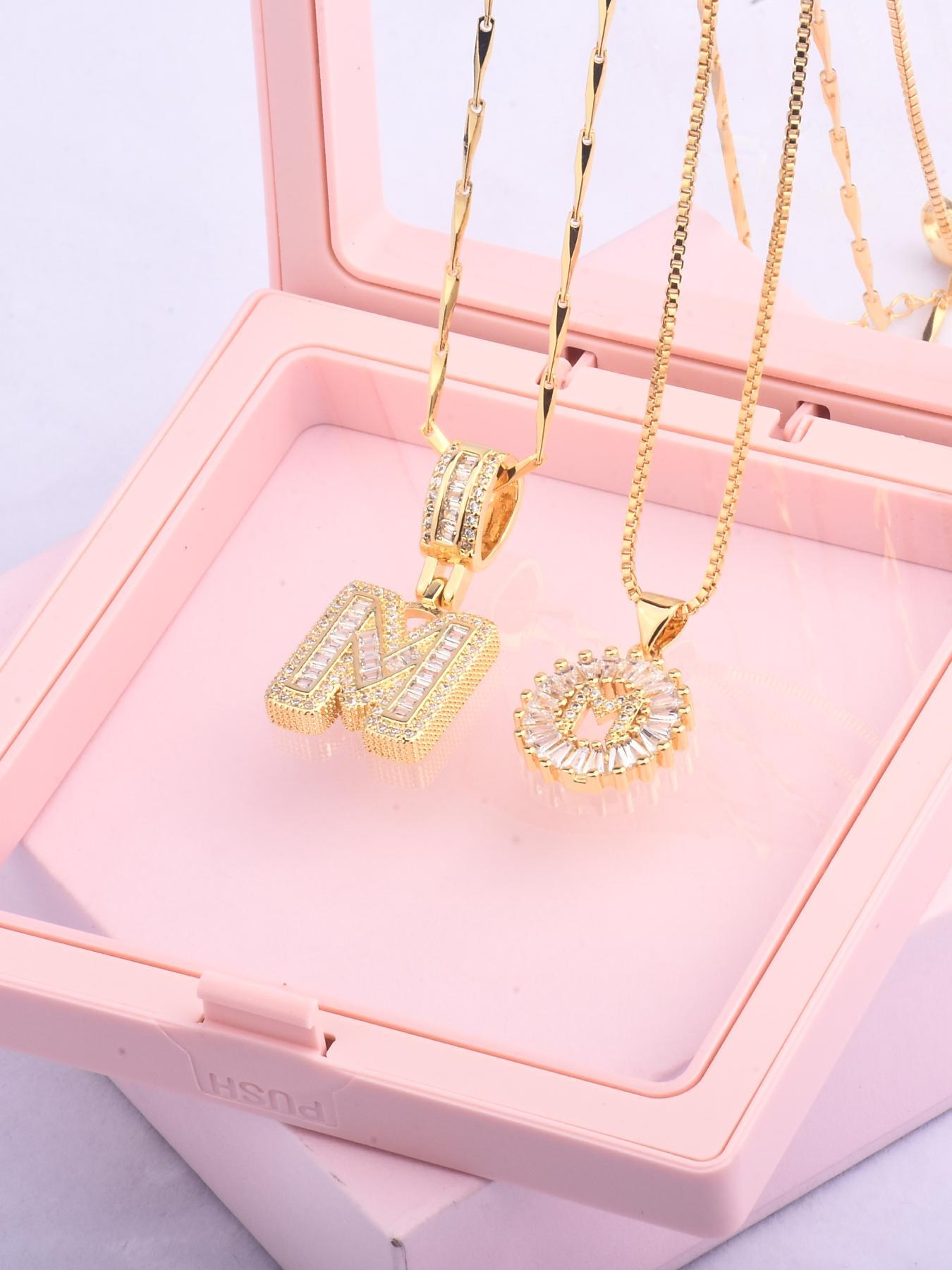 Initials Pendant Necklace with Box, Rhinestone Decor Necklace for Women & Girls, Fashion Jewelry Accessories for Party, Daily Decor, Trendy All-match & Exquisite Jewelry for Birthday Gift, Versatile Accessory, Fashionable Jewelry Accessories