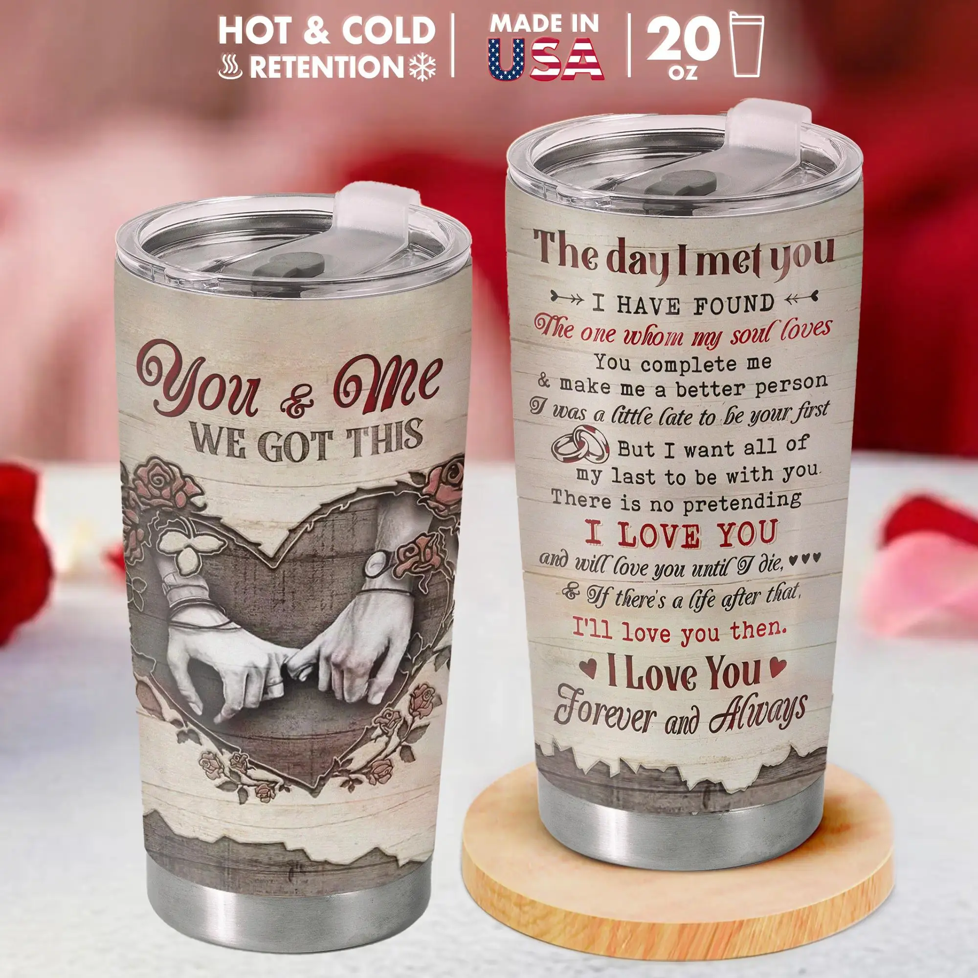 Sweet Mood Shop 20oz Stainless Steel Vacuum Flask - Romantic You & Me Beverage Cup, US-Made Valentine's Gift, Anniversary Gift for Couples, Thoughtful Kitchenware for Special Moments
