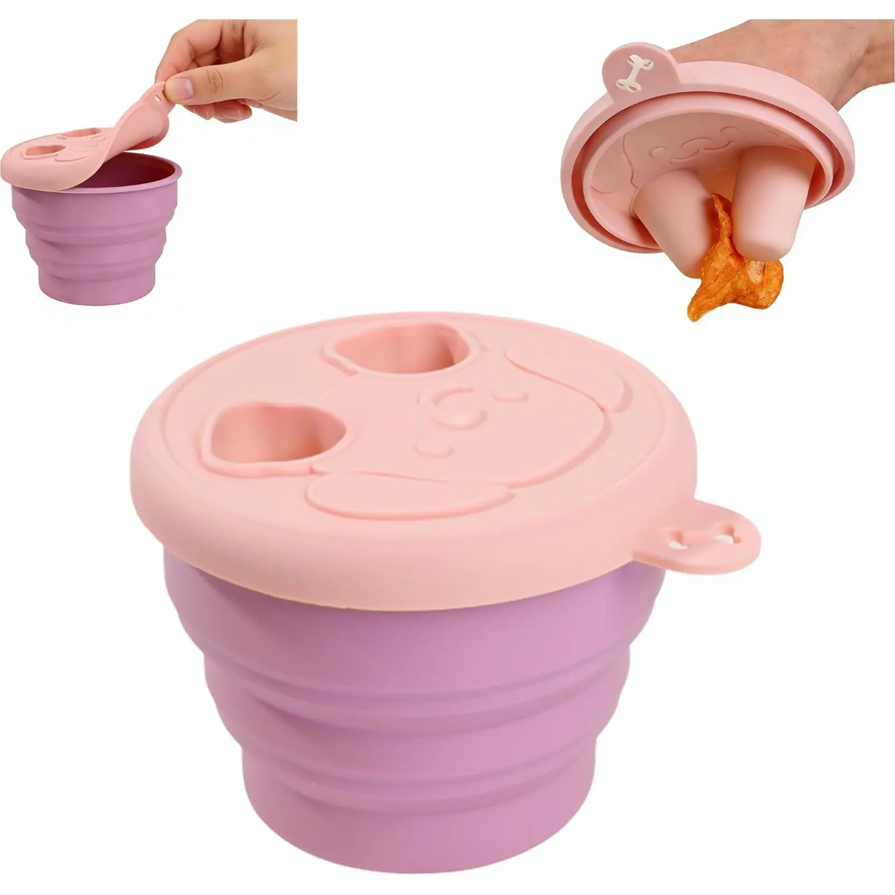 Foldable Silicone Snack Bowl with Finger Chopsticks, Mess-Free Snack Tray, Outdoor Snack Container, Portable Snack Cup