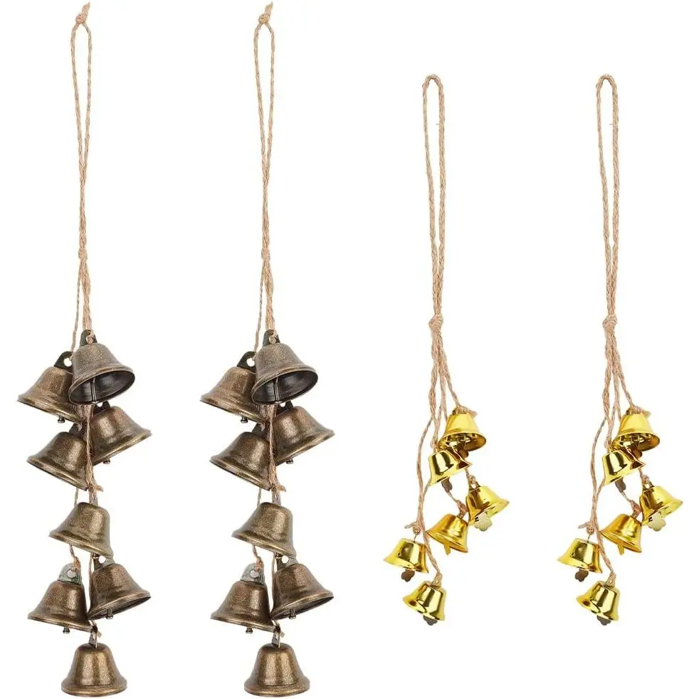 4Pcs 2 Style Witch Bells for Door Witch Hanging Bells Witch Wind Chimes Door Knob Hanger Home Protection Bells Witchcraft Supplies for Boho Home Decor Witchcraft Decor - Antique Bronze & Gold
