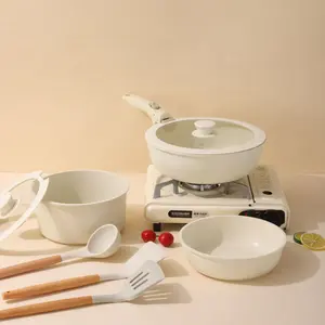 Granite Maifan Stone Cookware Set with Detachable Handles, Non-stick Wok, Frying Pan & Milk Pot for Gas and Induction Cookers