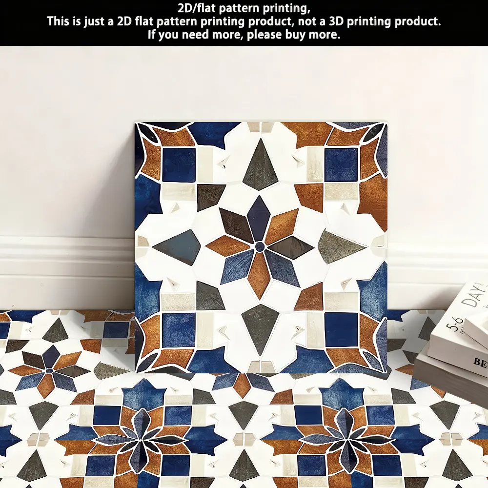 Pack of 10, 2D Flat PVC Self-Adhesive Vinyl Floor Tiles 11.81X11.81 Inches Geometric Pattern Floor Tile Stickers Kitchen Bathroom Living Room Dining Room Bedroom Balcony Floor Decoration Holiday Birthday Party Venue Renovation Waterproof Wear-Resist