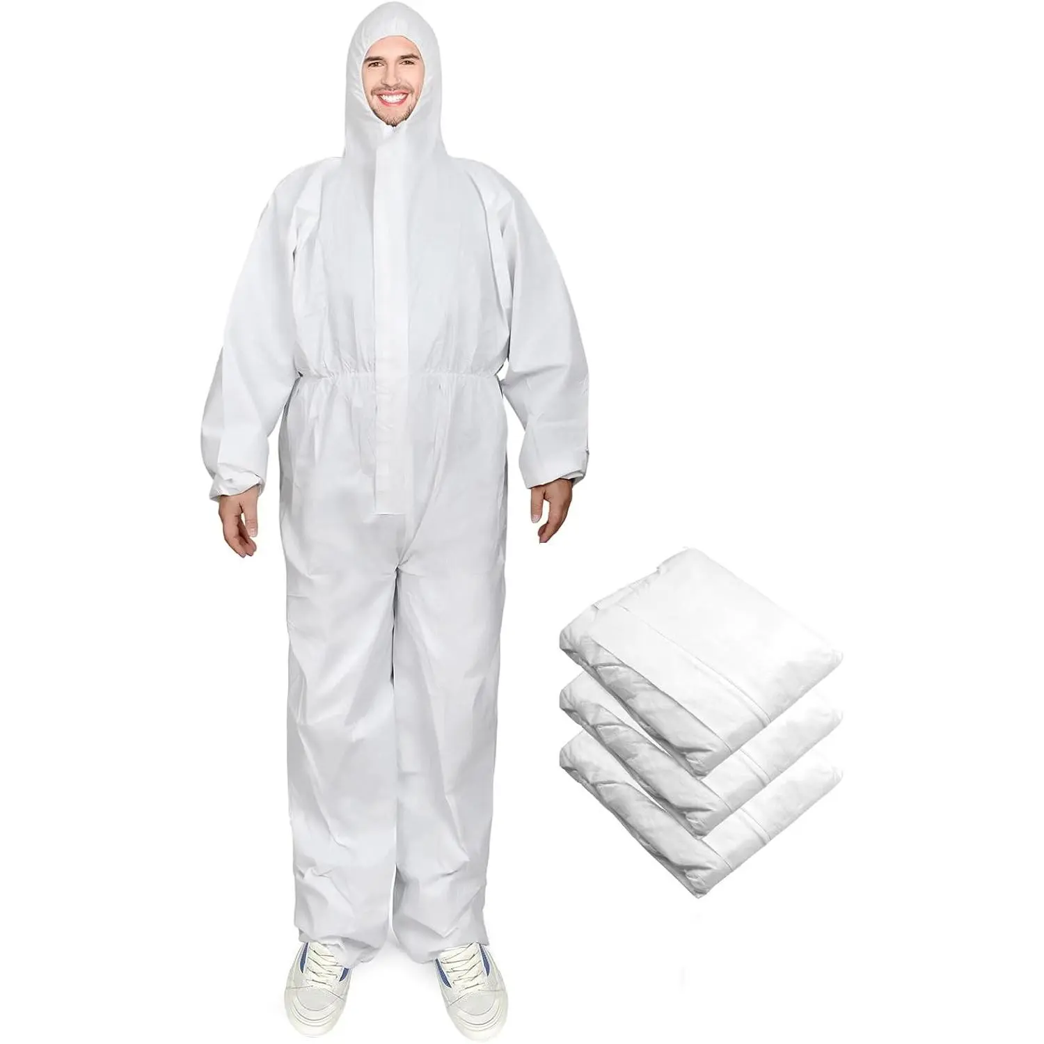 Disposable Protective Coverall Suit with Hood,Painters Coveralls,SF Material for Spray Painting Cleaning Work,Pack of 3