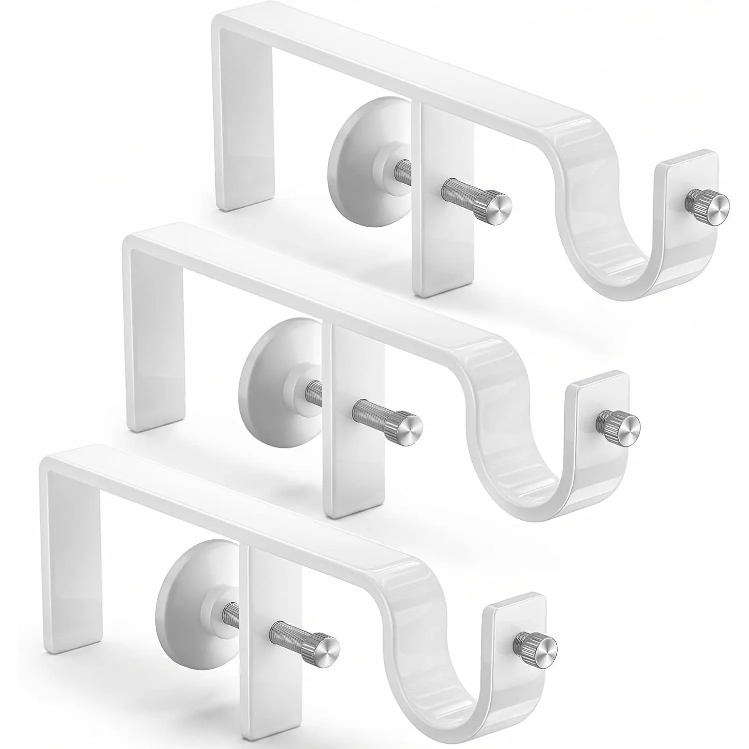 Women's Bra Accessory Curtain Rod Brackets - 3 Pack, Durable Solid Renter-Friendly No-Drill Adjustable Outside-Mounted Blind Brackets, Ideal for Rentals, White, Over-Blind