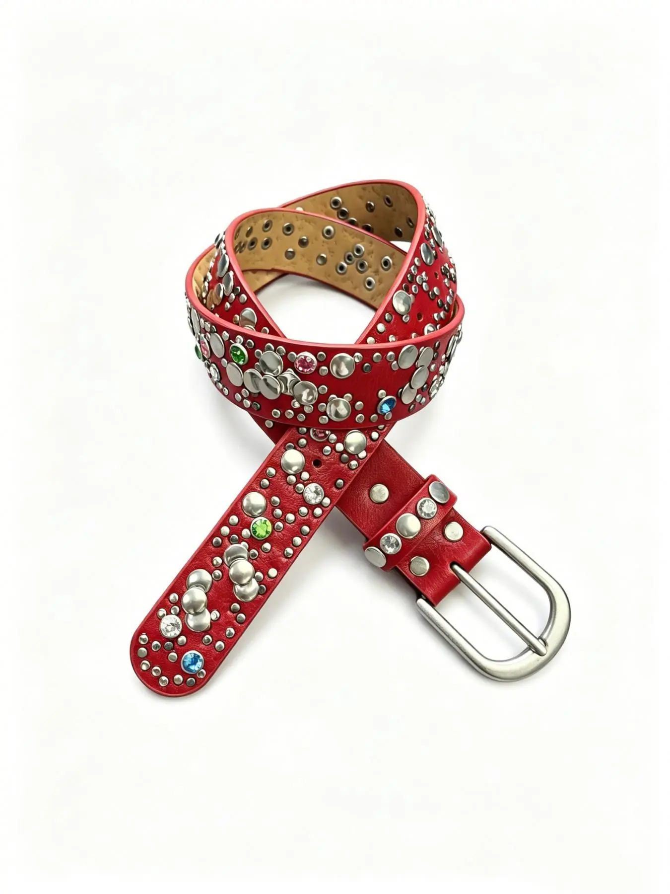 Vintage Red Heavy Duty Patch Retro Unisex Statement Belt Y2K Millennium Commuting Versatile Style