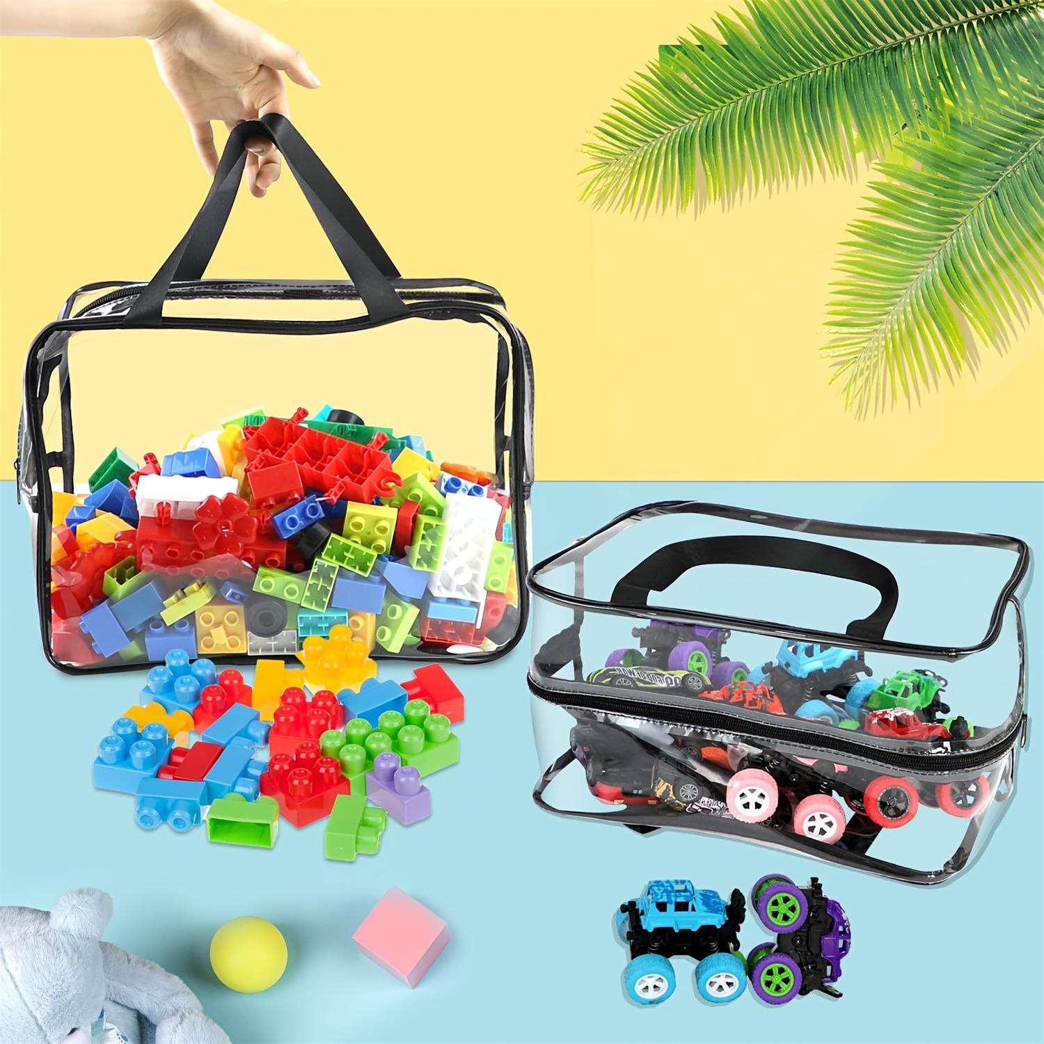 Clear Toy Storage Bag, 3 Counts Waterproof Zipper Building Block Organizers, Portable Washable Storage Bags for Home, Office and School, Space Saving Bags