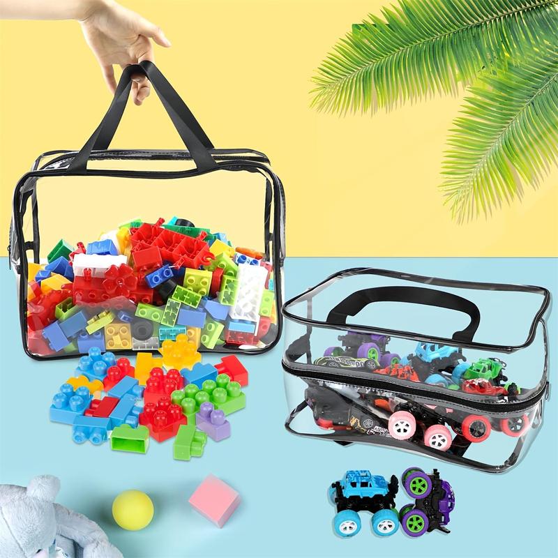 Clear Toy Storage Bag, 3 Counts Waterproof Zipper Building Block Organizers, Portable Washable Storage Bags for Home, Office and School, Space Saving Bags