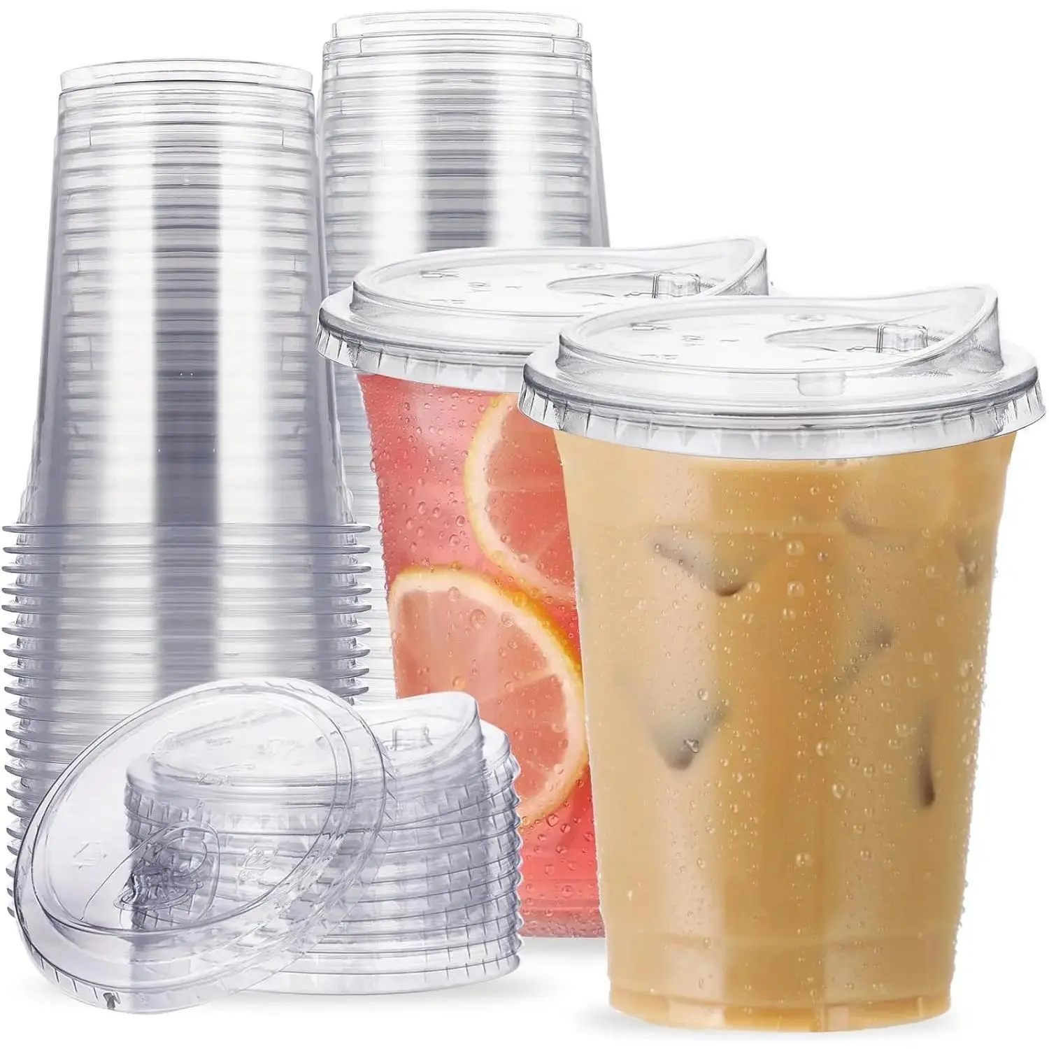 16 oz Clear Disposable Cups with Leak-Proof Strawless-Sip Lids, 25 Sets for Iced Coffee, Smoothie, Milkshake, Cold Drinks, Wedding, Party Events (Home & Festive Disposable Tableware)