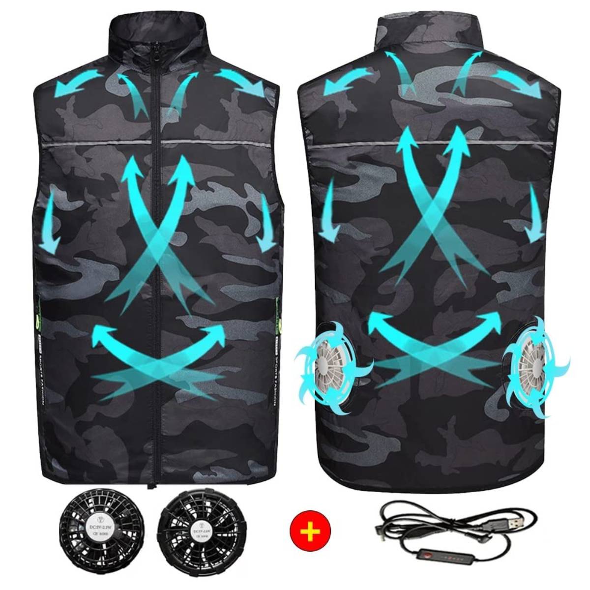 Men's Cooling Smart Camouflage Vest with Fans, Breathable Outdoor Jacket for Work, Rechargeable Air Conditioning Apparel, Menswear