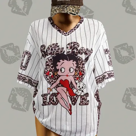 Street fashion cartoon print breathable mesh short-sleeved T-shirt, loose fit four-season short-sleeved T-shirt, Casual T Shirts