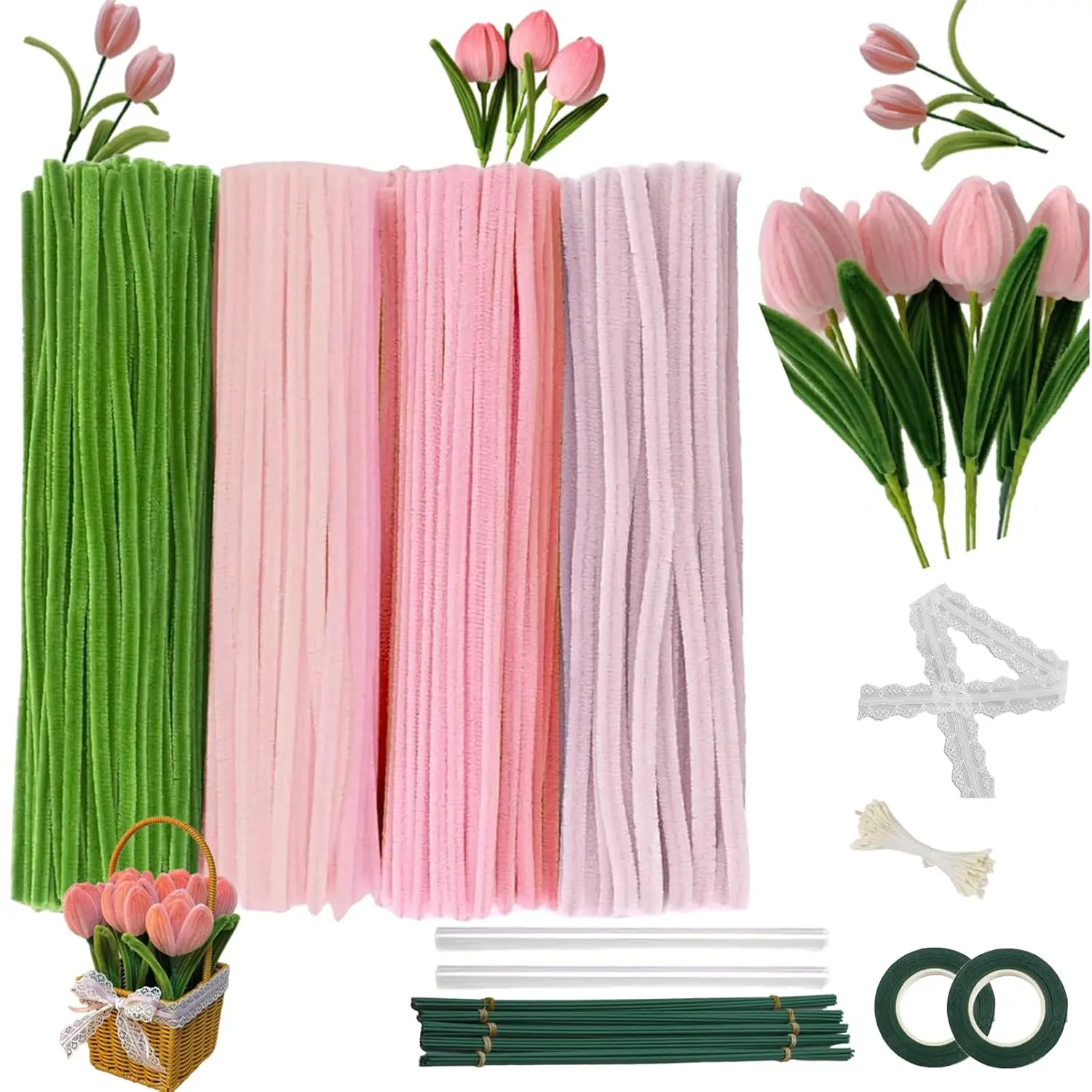 600 count  Pipe Cleaners Craft ,Multiple  Colors Pipe Cleaners Bulk, Chenille Stems for DlY Flower Making Kit. Pipe Cleaners Craft Set()