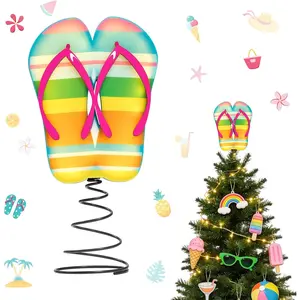 10 x 5.2 Inch Wood Summer Tree Topper with LED Lights, Flip Flop Tree Decorations for Christmas in July Luau Beach Theme Hawaiian Party Battery Powered Tropical Sandal Holiday Decorfidget toys
