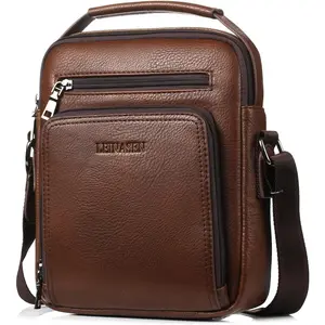 ! Men's Shoulder Bag PU Leather Business Messenger Bag Briefcase Travel Crossbody Multi Pockets Handbag Purse