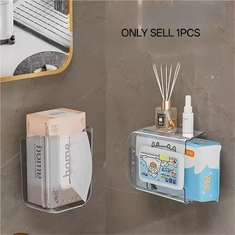 Wall-Mounted Wet Wipe Holder, No-Drill Bathroom Organizer, Luxury Toilet Paper Box, Lightweight Wet Towel Dispenser, Single Pack, Bathroom Organization