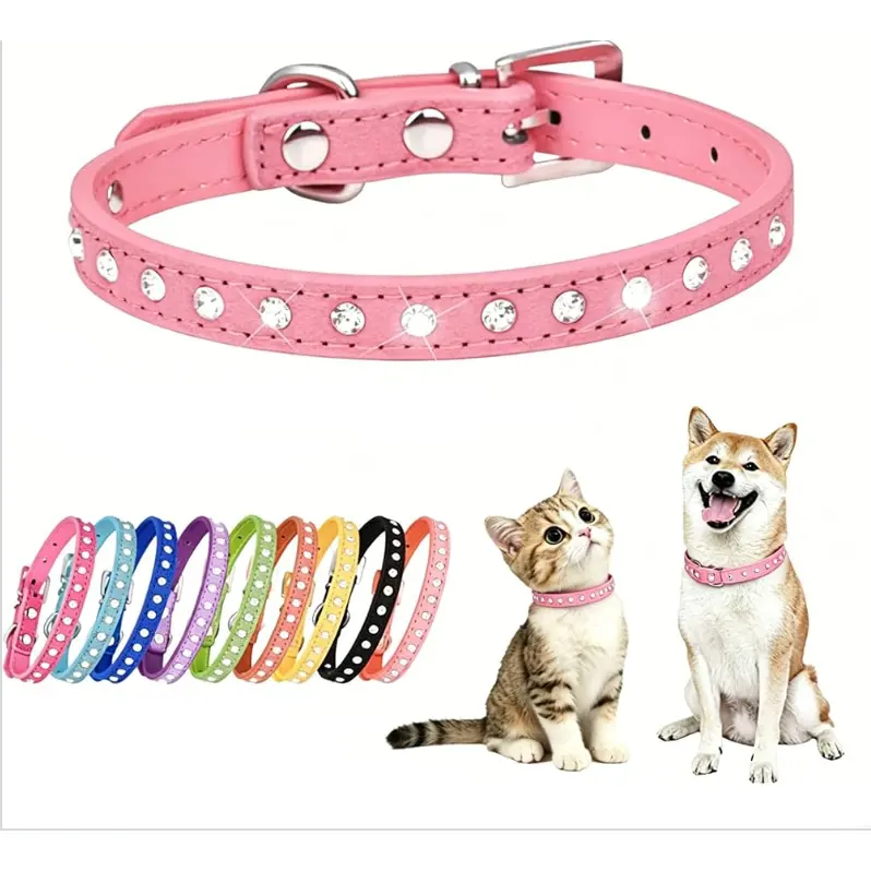 Adjustable Rhinestone Small Dog Collars for Female Dogs, Pretty Bling Diamond Cat Collar Crystal Sparkly Glitter Jewelry Puppy Collar for Pet Girl Dogs Kitten, Durable Stylish Animal Accessory,travel,safety,2,  leash set outdoor walk