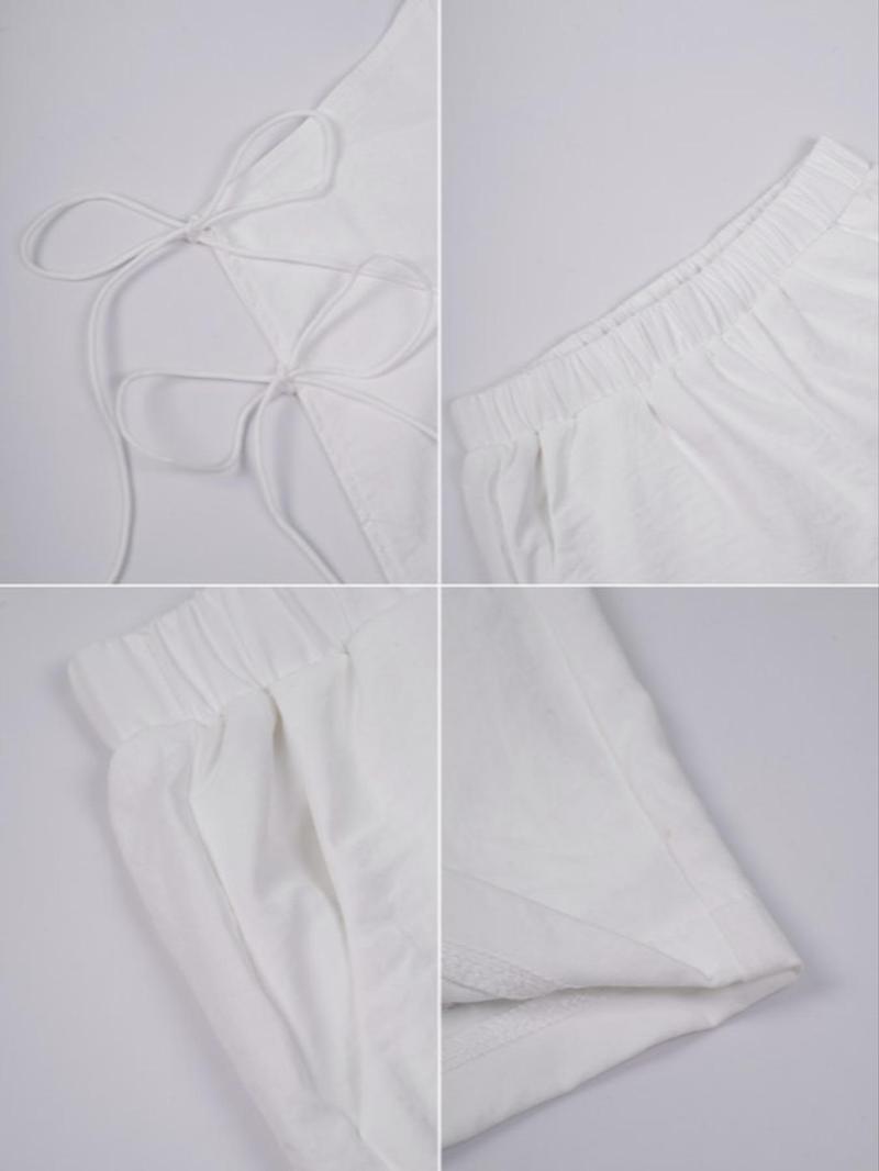 Women's Solid Color Tie Back Top & Shorts Set, Casual Fashion Chic Two-piece Outfits for Summer, Ladies Clothes for Beach Holiday Vacation, Womenswear