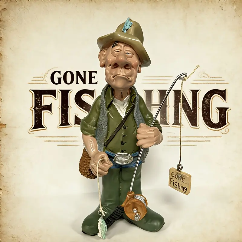 Fishing man figurine ornament, suitable for home decoration in bedrooms, desks, and offices, with a height of 6.69 inches. It is the perfect gift choice for fishing enthusiasts and an ideal gift for Mother's Day, Father's Day, Christmas, and Halloween