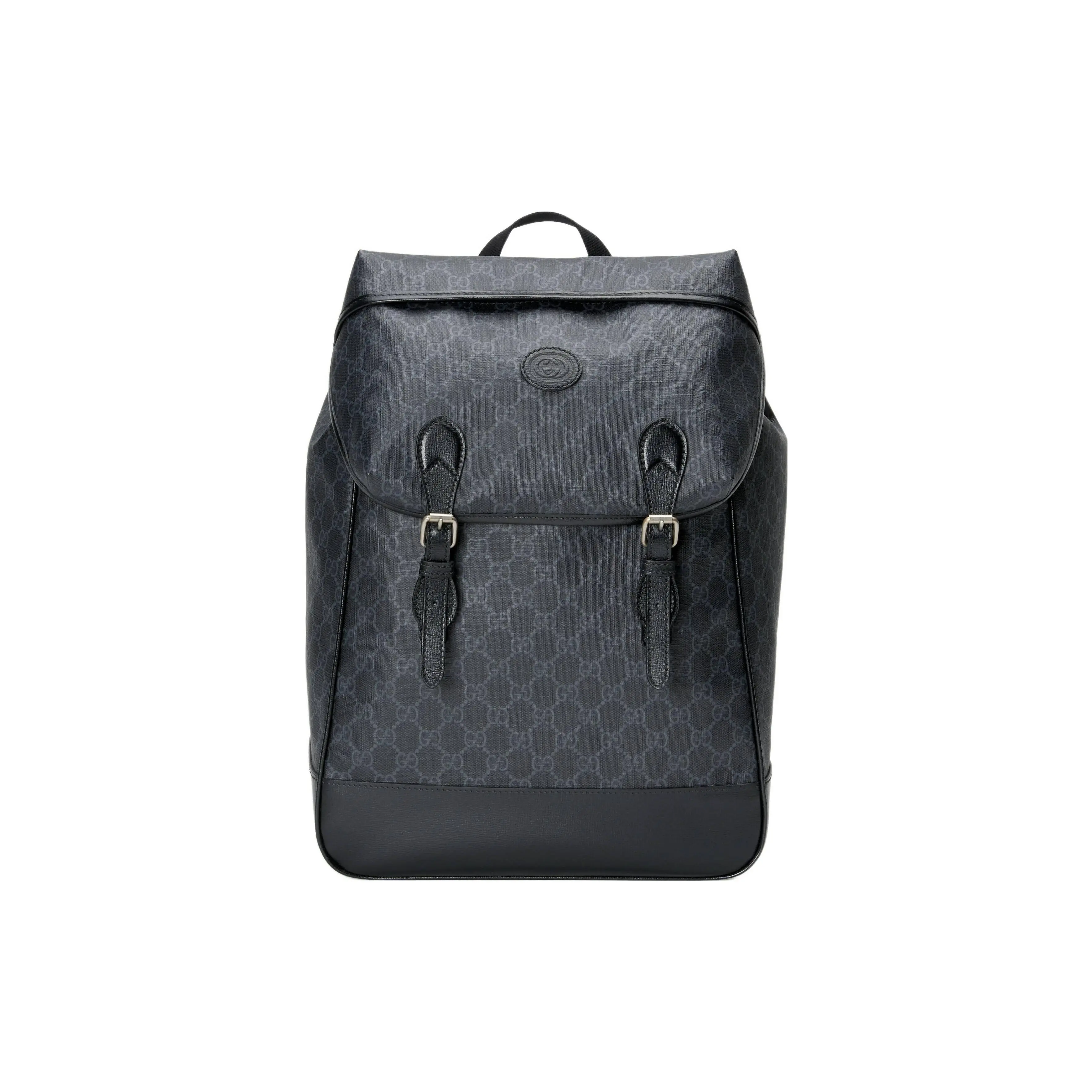 Gucci GG Monogram Canvas and Leather Laptop Backpack for Men, Flap-Style, Black and Gray