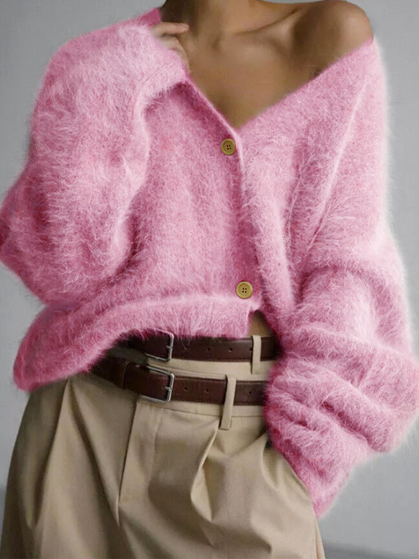 Women's Solid Button Front Cardigan, Casual Drop Shoulder Long Sleeve V Neck Cardigan for Fall & Winter, Fashion Women's Knit Clothing for Daily Wear, Womenswear