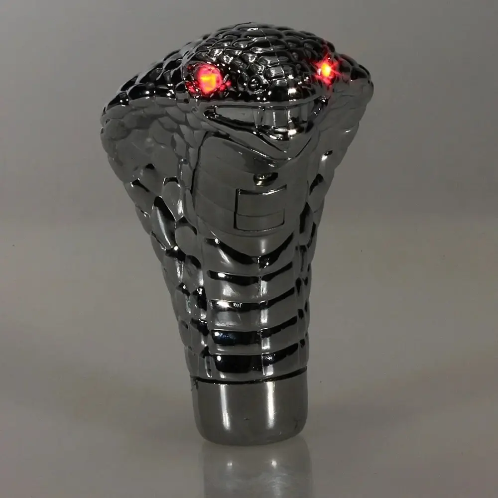 Chrome Metal Cobra Snake Manual Gear Shift Knob with Red-Blue LED Lights, Car Decoration Accessory with Multiple Flash Modes for Universal Vehicles
