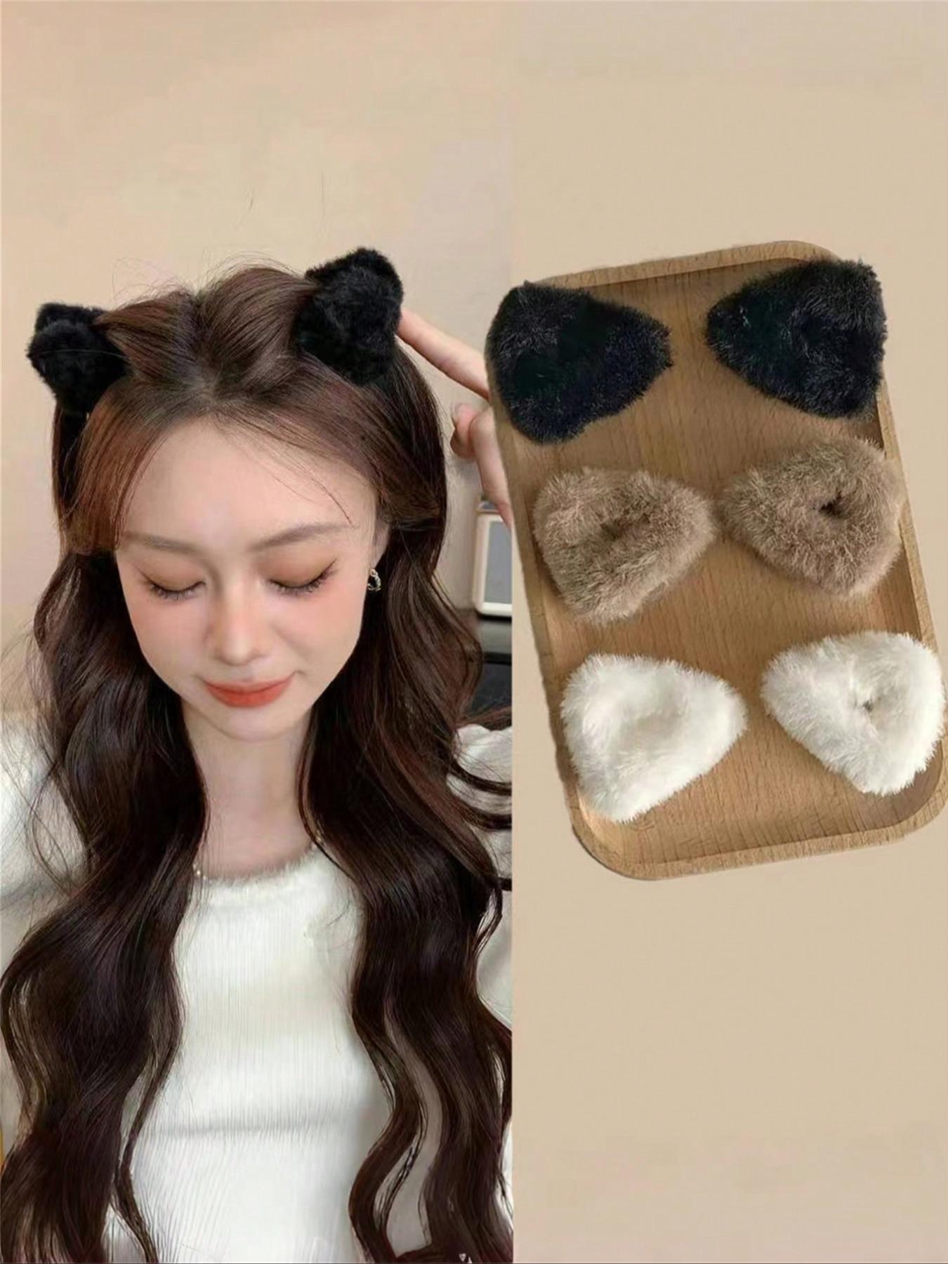 Cute Cat Ear Hair Clip Set for Women, Small Fluffy Triangle Barrettes, Perfect for Half Updo, Princess Style, Daily Wear