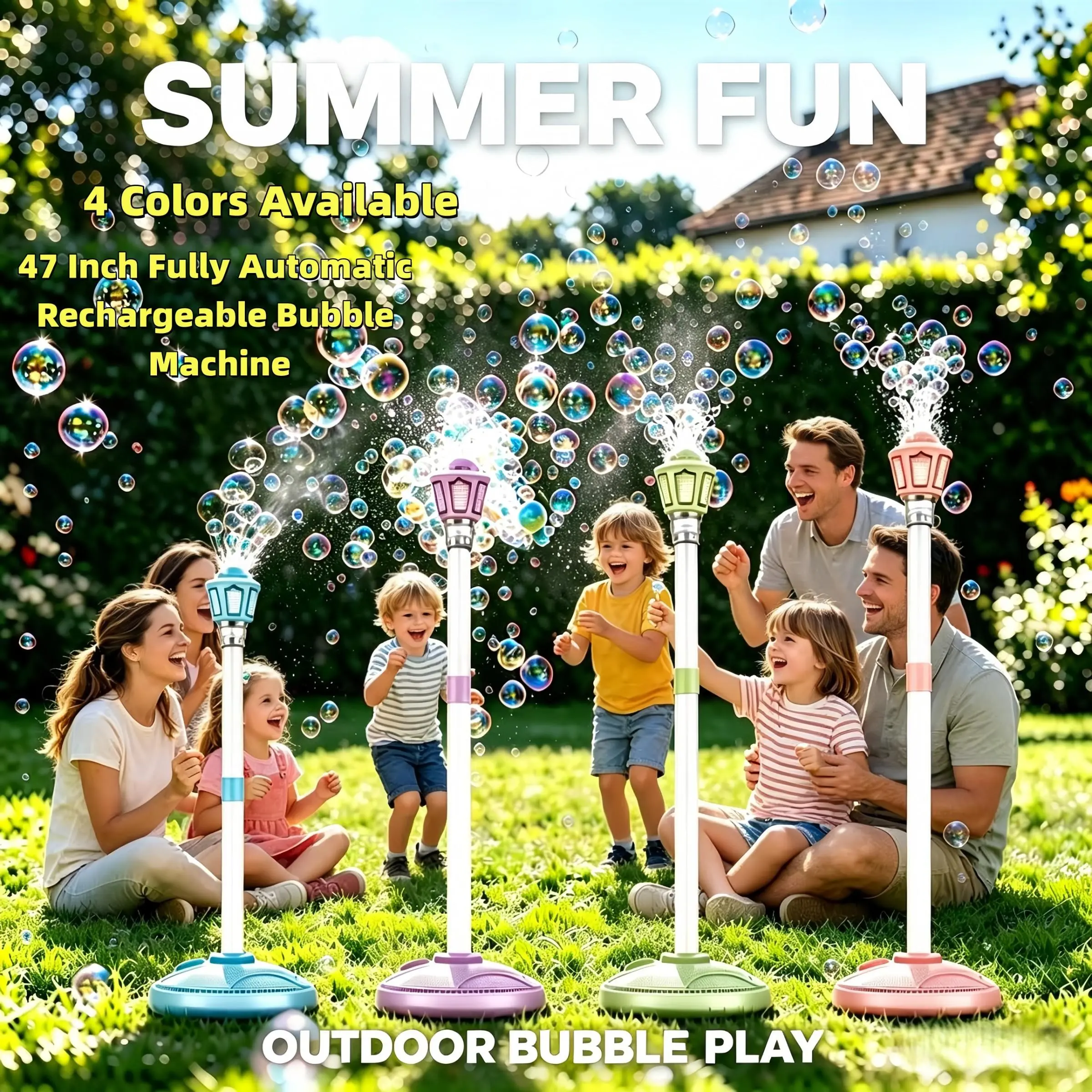🌈#BubbleMachine 47'' Bubble Machine, Height Adjustable Rechargeable with LED Lights & Music, Comes with 10 Packs Bubble Solution, Ideal for Wedding Birthday Party Backyard Outdoor Kids Play#PartyMustHave #KidsOutdoorToys #WeddingDecor #PartyEssentials