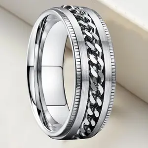 Anxiety Ring Fidget Ring For Everyday Use Unisex Curb Chain Stainless Steel 316L Durable Casual Jewelry