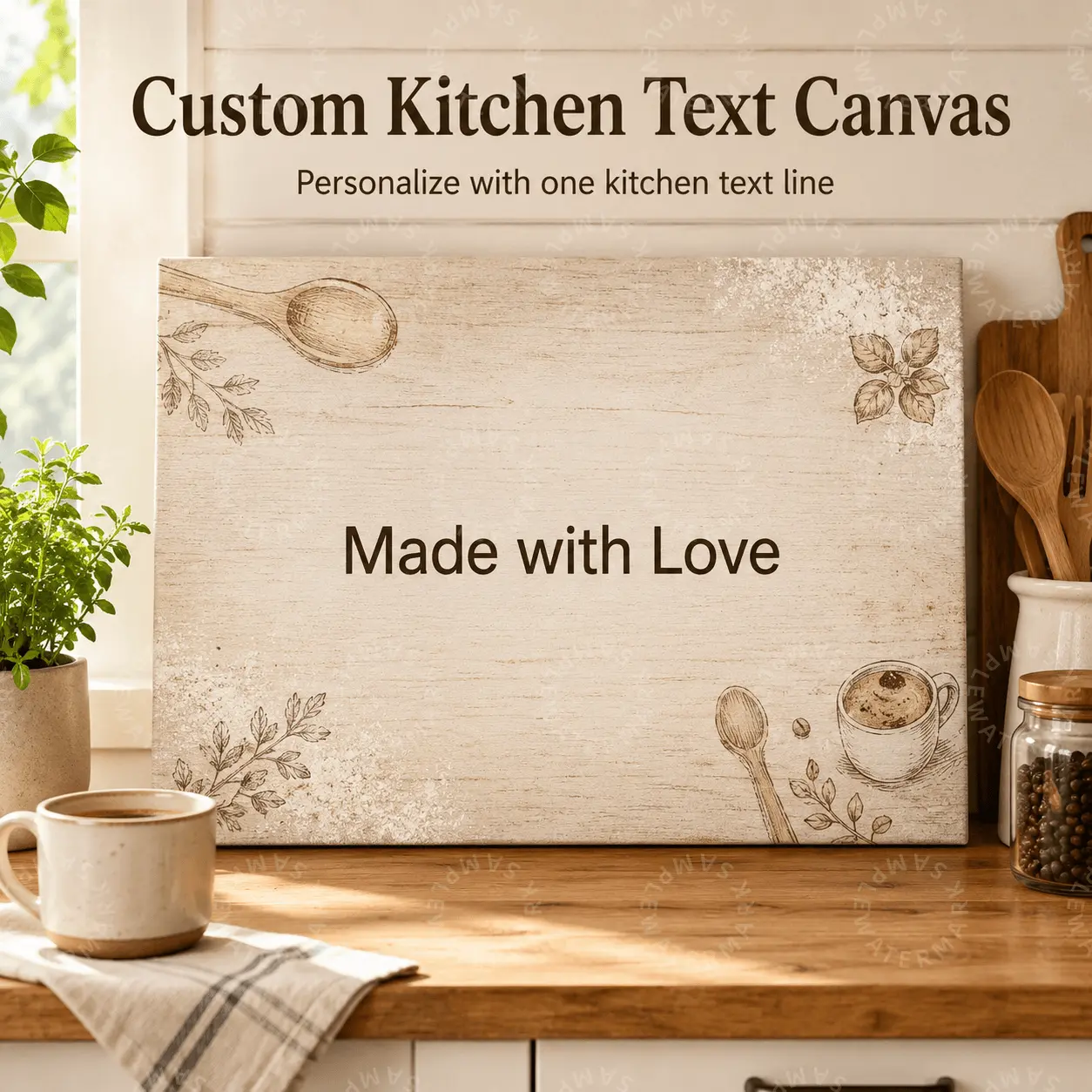 Custom Kitchen Text Canvas, Personalized Kitchen Wall Art Sign, Farmhouse Kitchen Decor, Rustic Neutral Canvas Print, Dining Room Wall Decor, Cozy Home Gift, Aesthetic Kitchen Poster